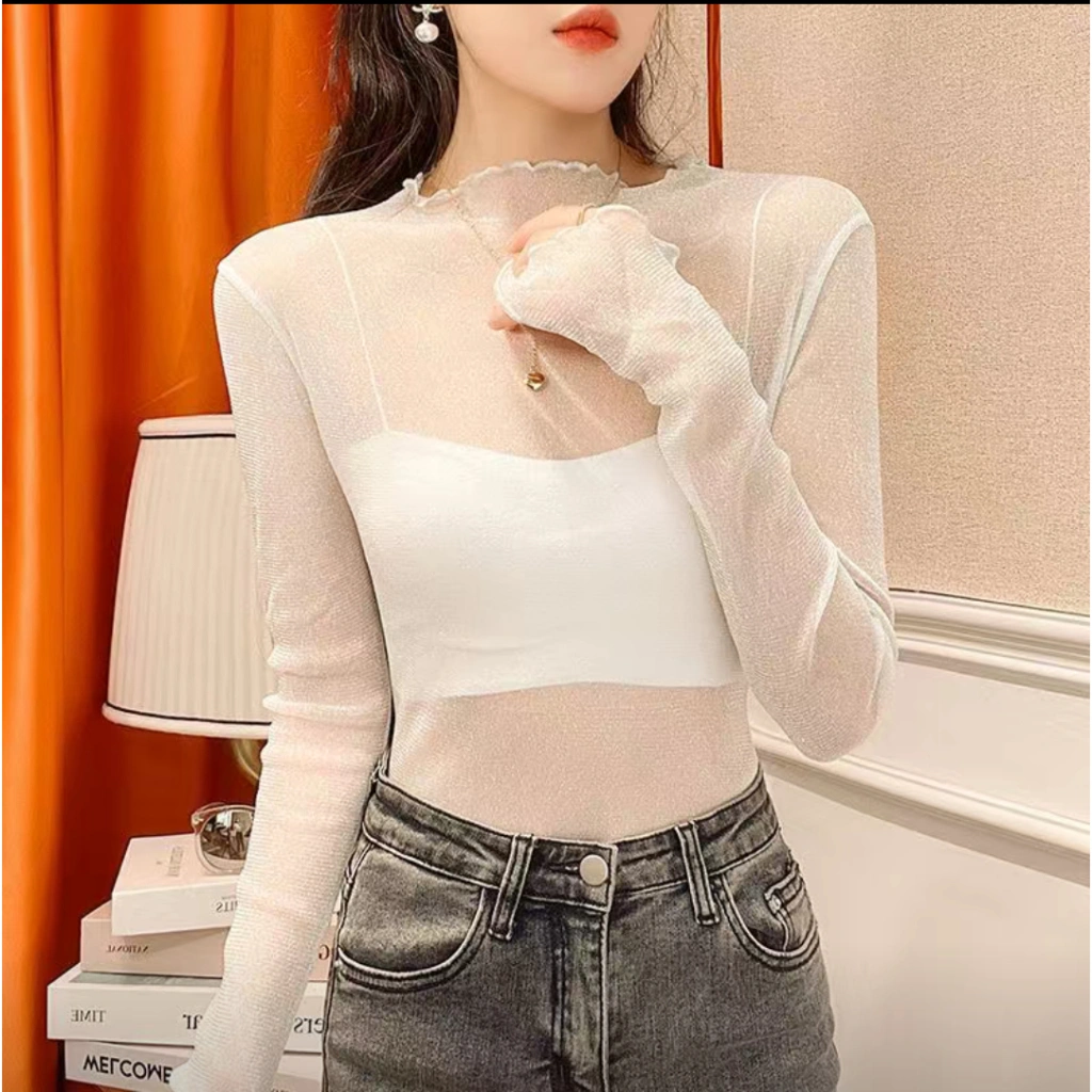 Atasan Mesh Bling Iner Outer Transparan Long Sleeve