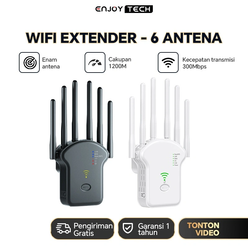 Wifi 6 Antena 1200Mbps Wifi Extender Tanpa kabel Wi fi Repeater Jarak Jauh 2.4G/5G Signal Booster Range Extender Internet Booster,Repeater/Router/AP Mode, 1 Port LAN+1 Port Wan