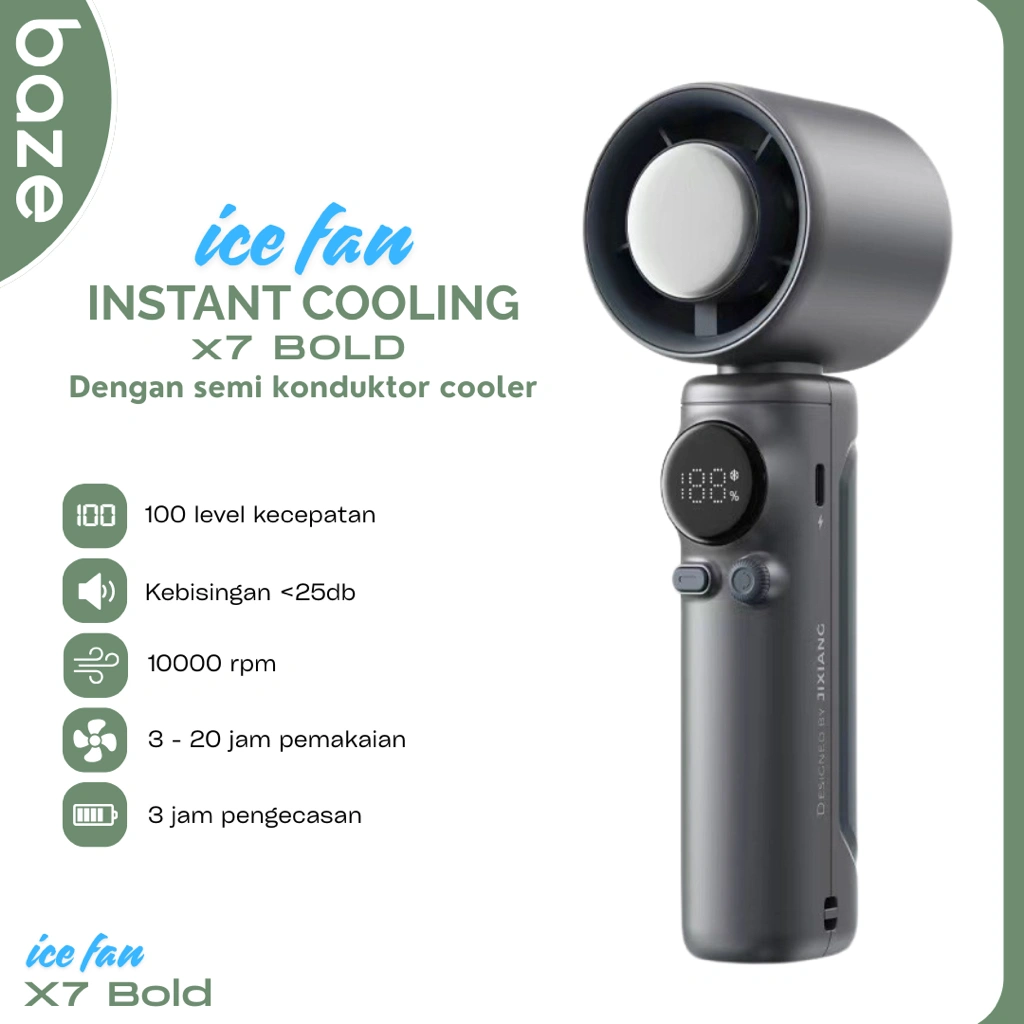 BAZE X7 BOLD HIGH SPEED FAN KIPAS ANGIN PORTABLE DENGAN SMART LED DISPLAY DAN COOL PLATE PENDINGIN