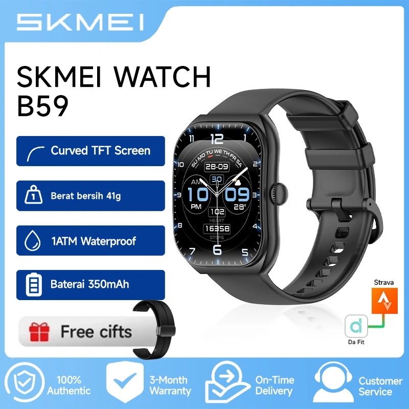 skmei B59 smartwatch 2025 New jam tangan Curved TFT Screen 2.01 inch 1ATM Waterproof Bluetooth Call Blood Oxygen Sleep Baterai tahan lama 350mAh