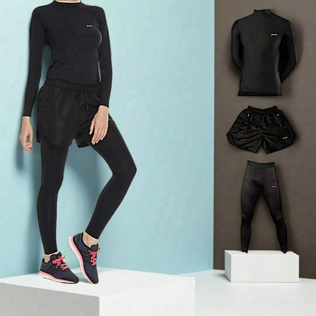 Setelan Olahraga Jersey manset Celana Pendek Legging Pria Wanita  Gym Jogging Lari Sport