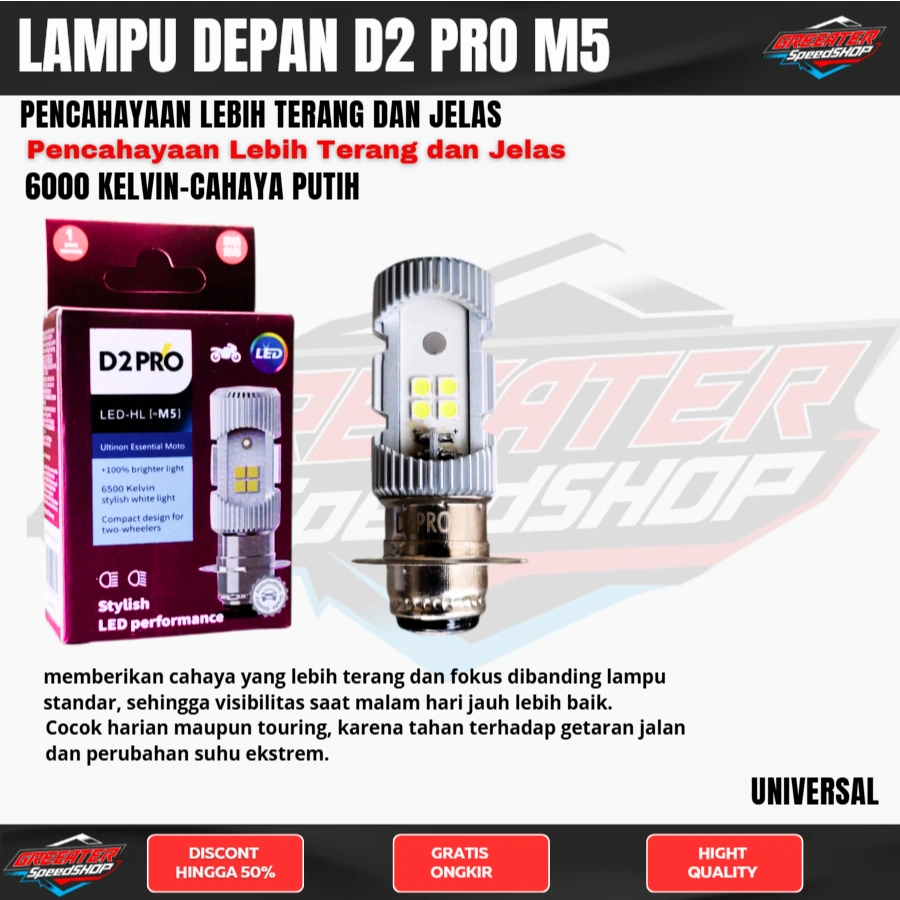 LAMPU D2 PRO T-19 D2 Pro M5 Ultinon Essential Moto LED M5 H6 Kaki1 Putih Lampu Motor Bebek UNIVERSAL