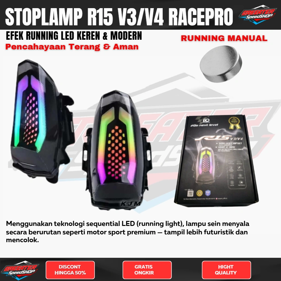 STOPLAMP RUNNING R15 V3 V4 5 WARNA STOPLAMP LAMPU STOP LAMPU REM BELAKANG  R15 V3 BISA GANTI WARNA MANUAL