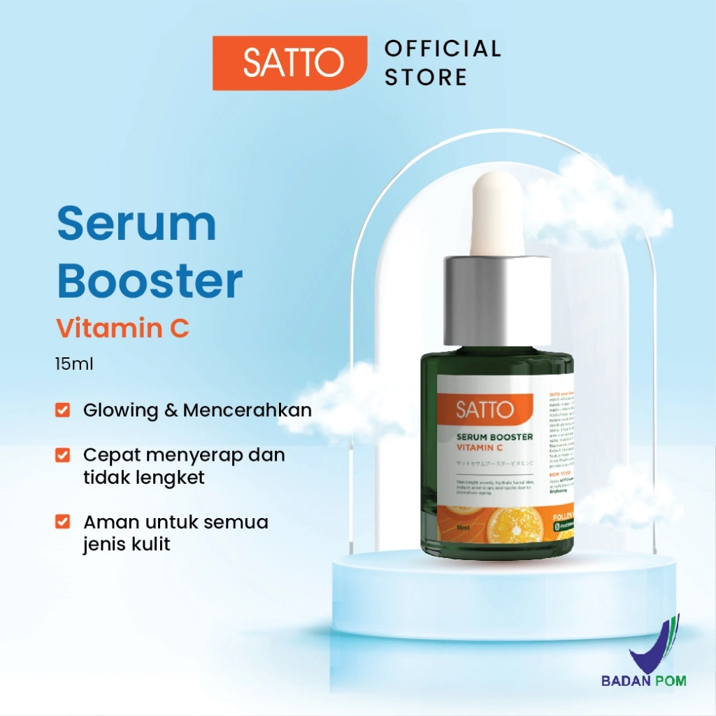Satto Serum Wajah Vitamin C Booster 15ml – Glowing, Mencerahkan Kulit Kusam & Antioksidan Harian