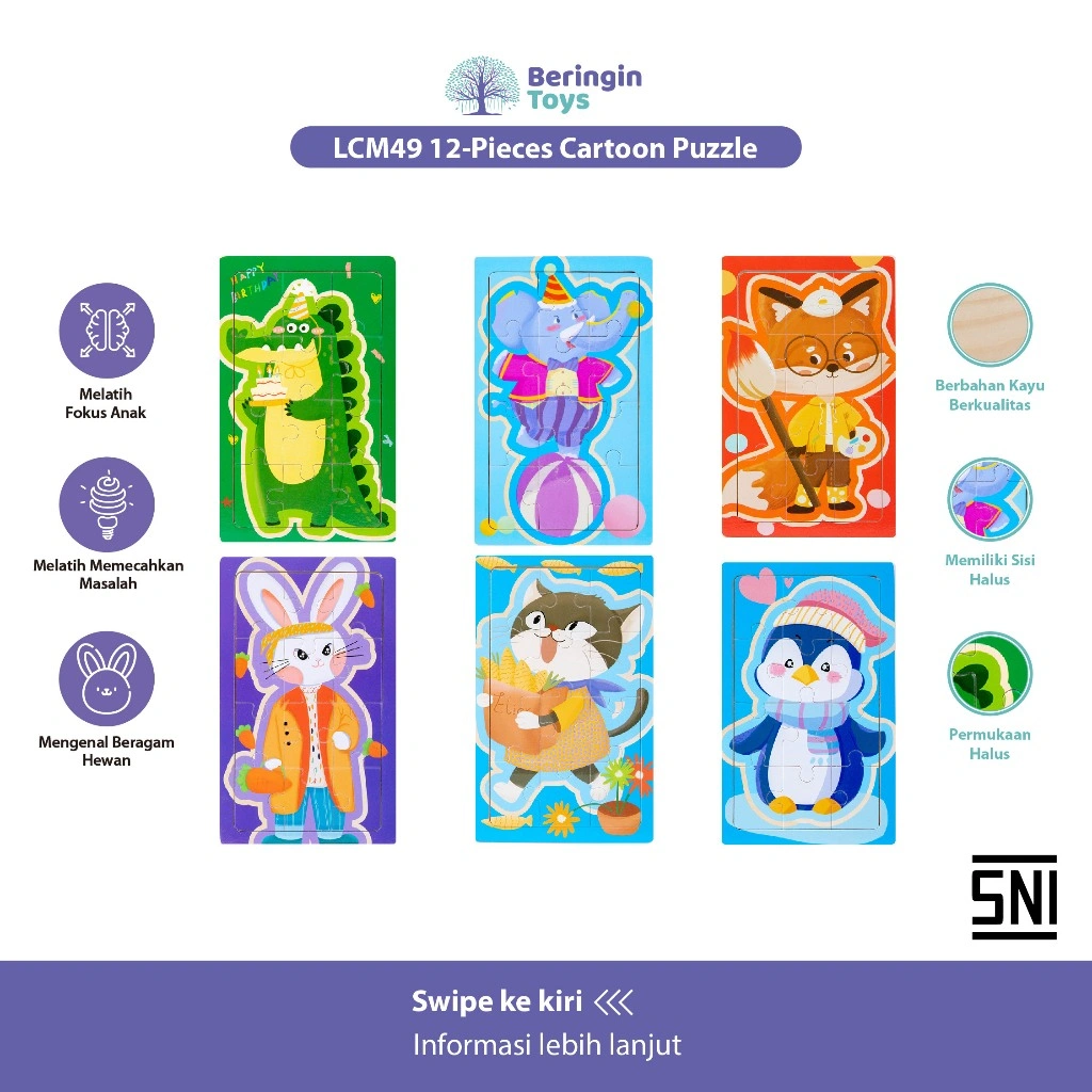 Beringin Toys - 12-Pieces Cartoon Puzzle / Mainan Puzzle Edukasi Melatih Logika & Visual Motorik Anak