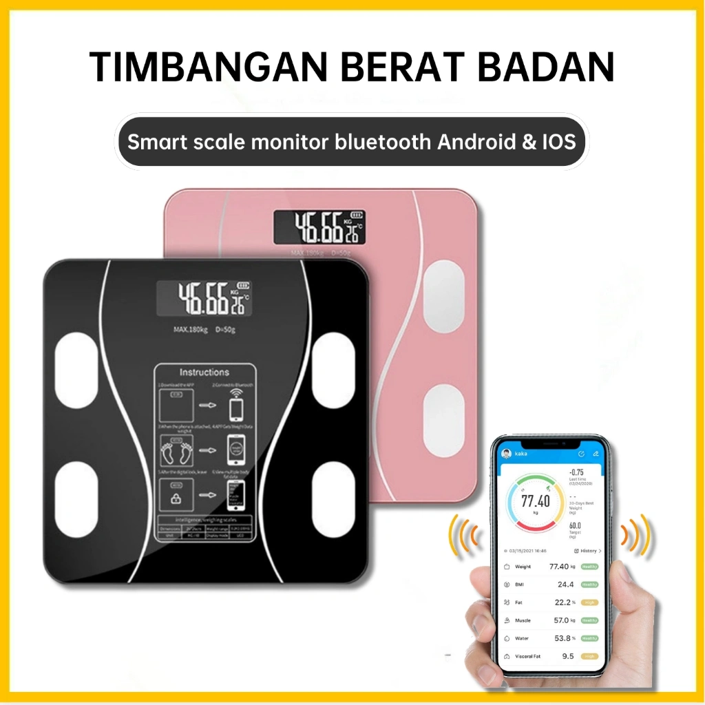 Timbangan Badan Digital Bluetooth Tempered Glass Smart Body Fat Scale 180KG
