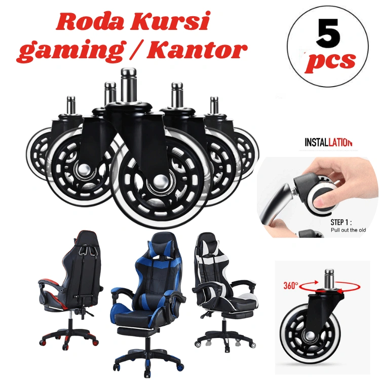PUCUK 5 Pcs Roda Kursi Putar Kerja Kantor Gaming 360 derajat Rollerblade Caster 11mm Caster NAIERDI