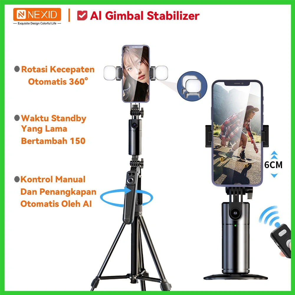 NEXID Gimbal Stabilizer Handphone Auto Tracking Wajah 360° Kontrol GesturUntuk Live Streaming & Vlogging Stabilizer Kamera Anti Goyang
