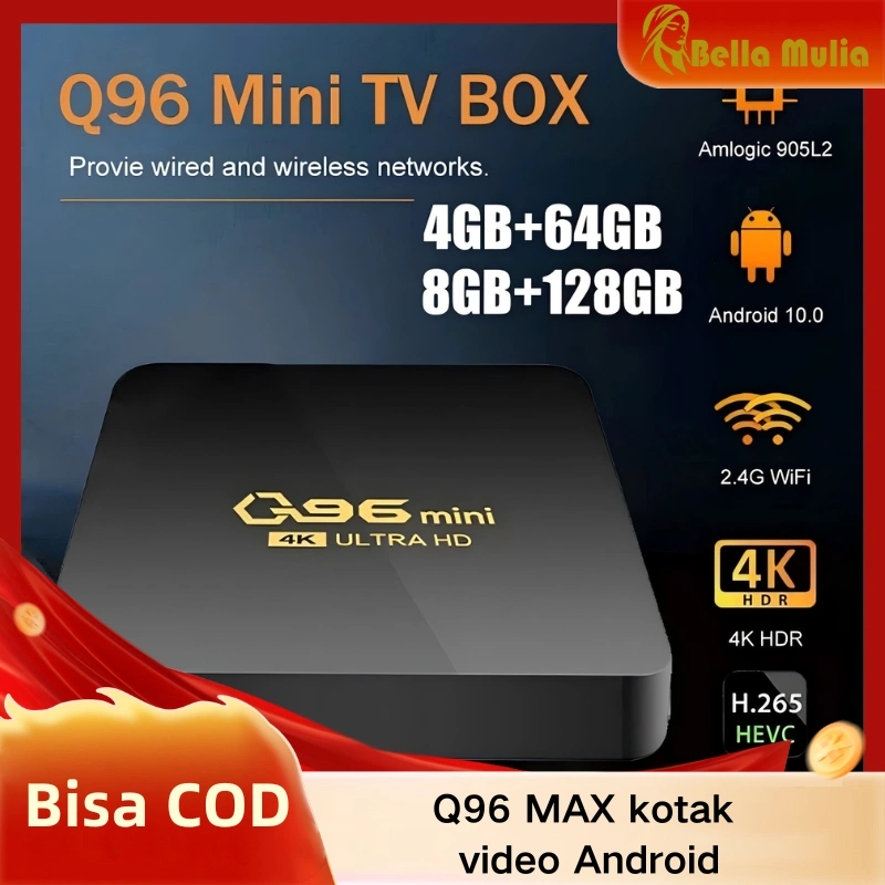 2.4G WIFI 4K Set Top Box 8G 128GB Pemutar Media H.265 Home TV Theater Q96 Mini Smart TV Box Amlogic Android 10.0 S905L Quad Core