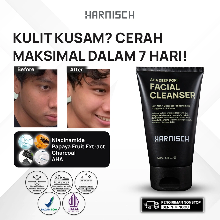 Harnisch Aha Deep Pore Facial Cleanser sabun muka pria sabun jerawat face wash pria face wash jerawat sabun muka kulit berminyak sabun kulit jerawat Sabun pembersih wajah untuk kulit kusam, berminyak & berjerawat sabun muka pria sabun pencerah pria BPOM