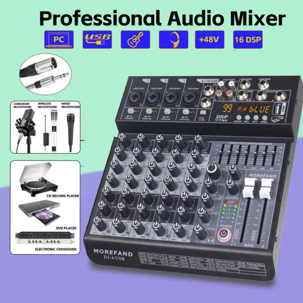 Professional Power Amplifier Mixer audio- 7-Band Graphic Equalizer XLR Direct Speaker Connection + Bluetooth All-in-One Device for Live Streaming/KTV/Performances with 99/16 DSP Effects, Bluetooth Power Amplification, Recording/Playback Integration