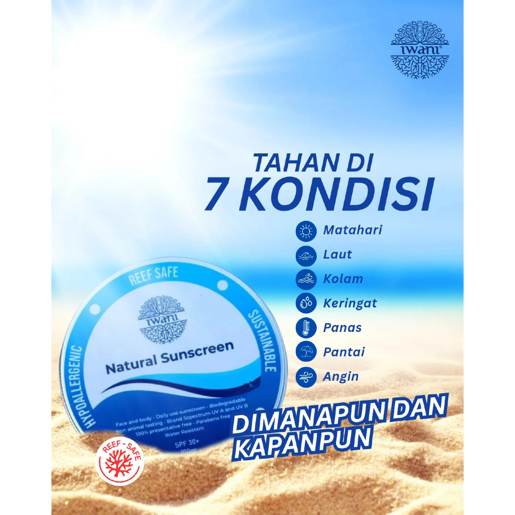 Iwani Reef Safe Sunscreen- Sunscreen Natural Ramah Lingkungan- 100g