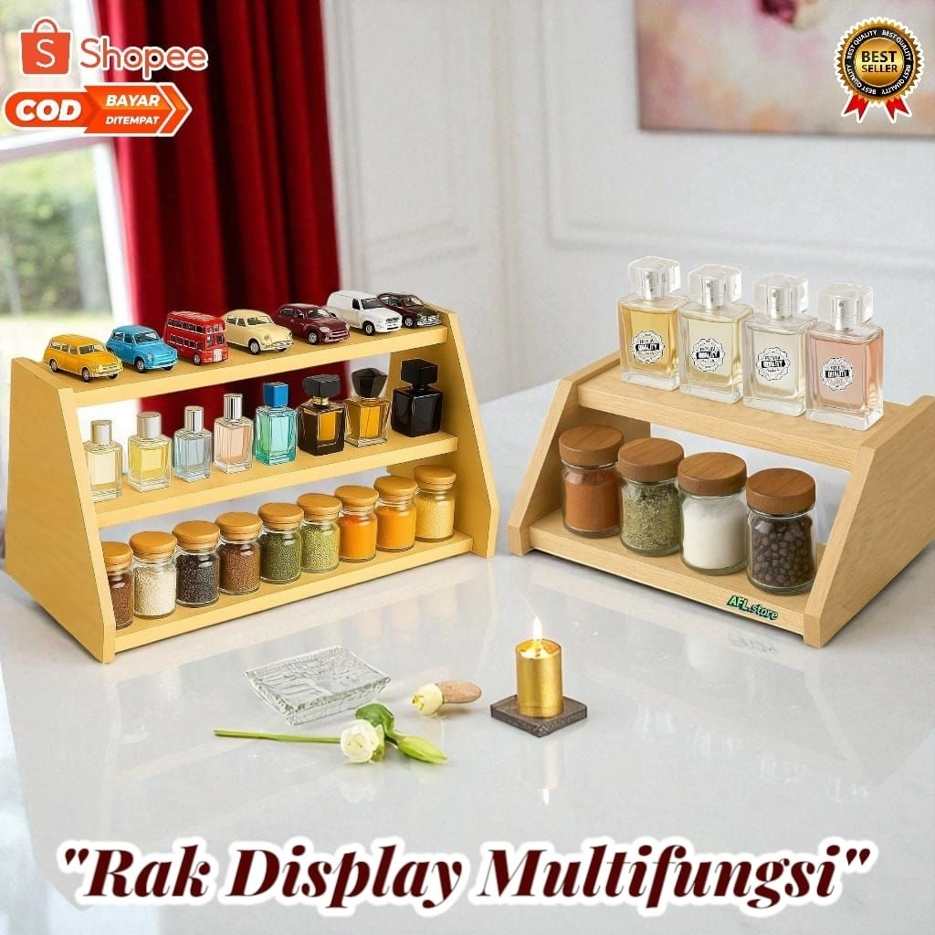 tempat kosmetik kayu/tempat bumbu dapur kayu/rak display muliti pungsi 2 susun dan 3 susun