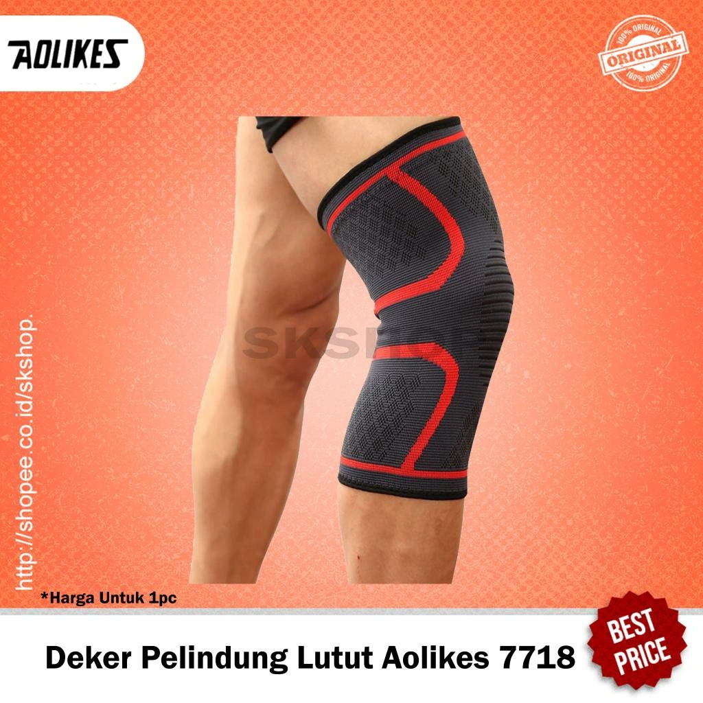 Pelindung Lutut Aolikes 7718 Decker Knee Pad Elastis Olahraga Futsal Tenis Lari Gym Voli Fitness Basket Support Deker Penyangga Lutut Protector Kneepad Anti Slip