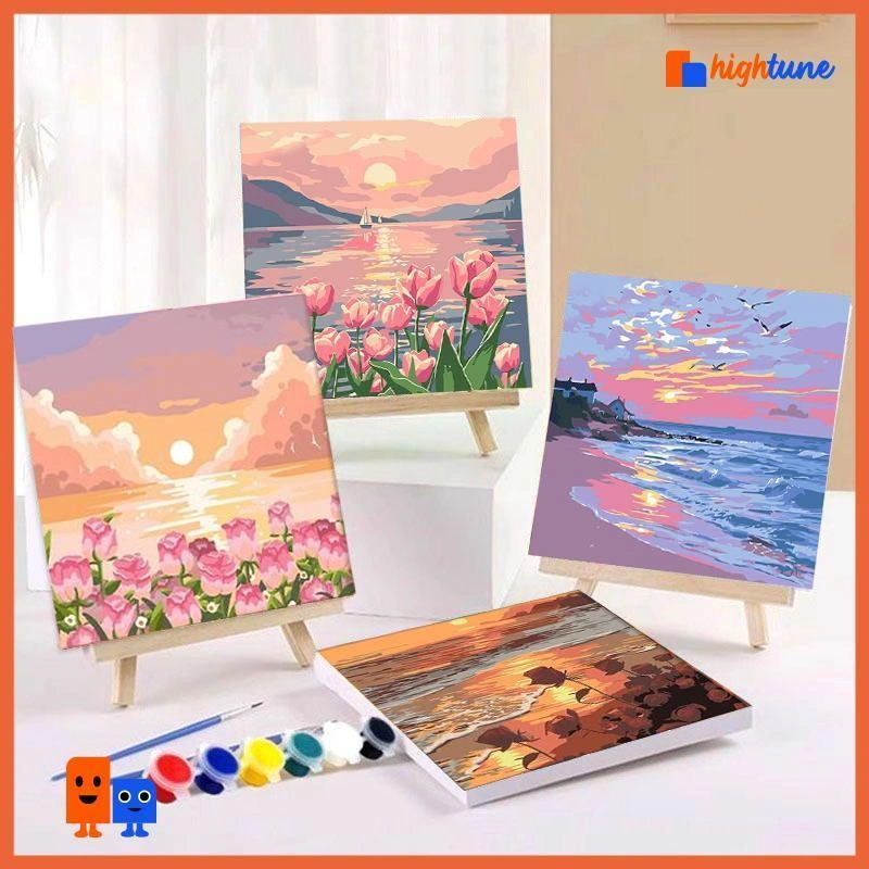 HIGHTUNE Paint By Number Kit 20x20cm Lukisan Kanvas DIY Digital Painting Kit With Kanvas Seri Kucing