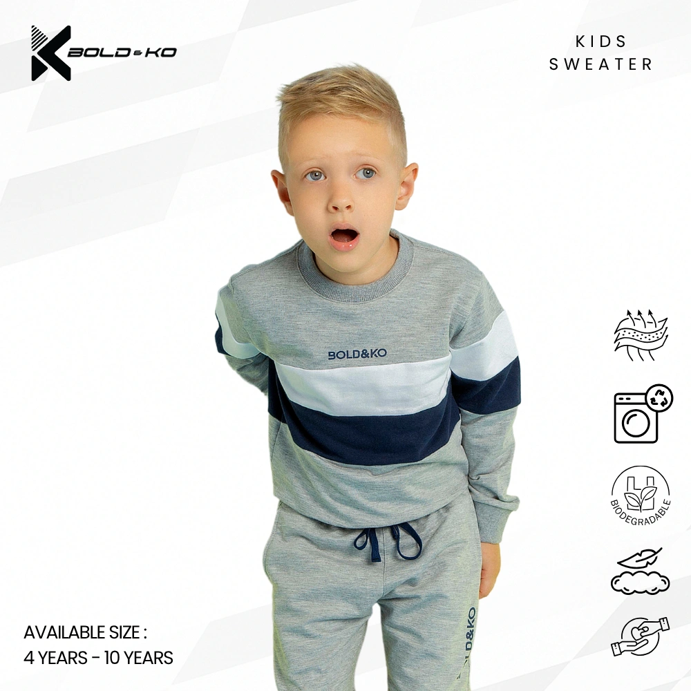 BOLD&KO Colorblock pullover Premium Grey/Sweater Anak Laki-Laki /Sweater Anak Perempuan /Atasan Anak