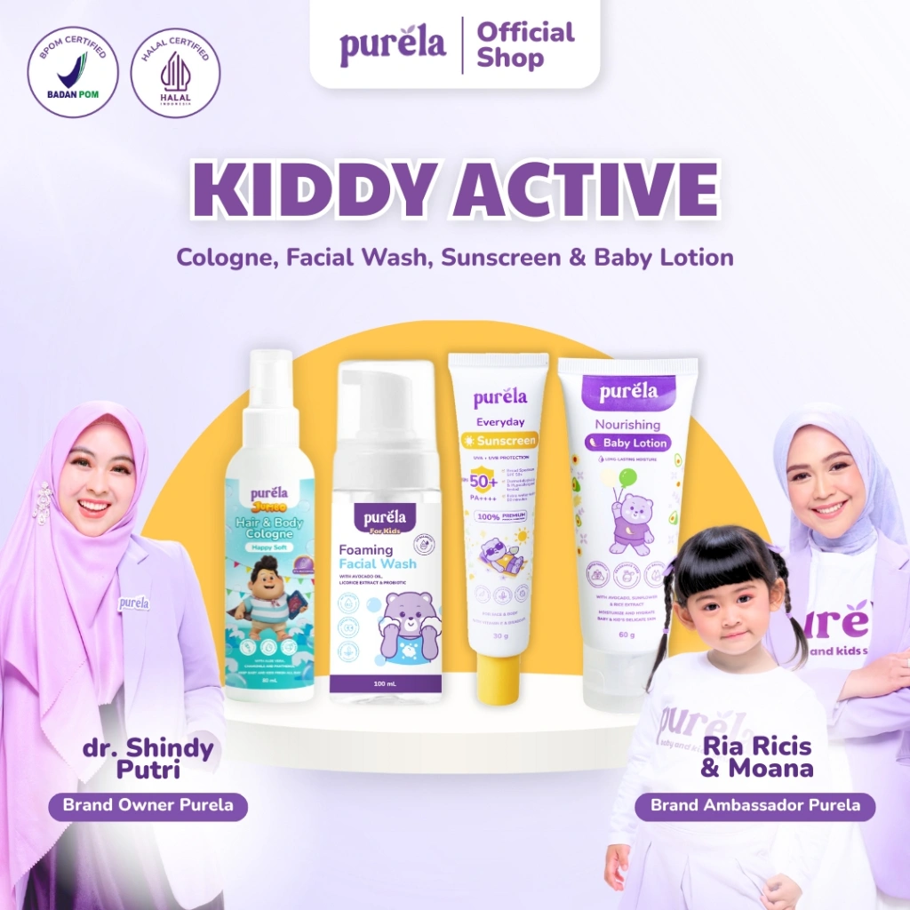 [Official] Purela Kiddy Active - Cologne Purela x Jumbo Film , Facial wash , Sunscreen , Baby Lotion - Parfum anak 2in 1 non ritan dan 0% alcohol - bisa untuk badan & rambut, wangi premium tahan hingga 5 jam+