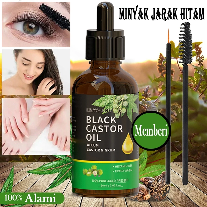 Minyak jarak hitam60mlSerum untuk rambut alis bulu mata agar panjang lebat Serum pijat seluruh tubuh