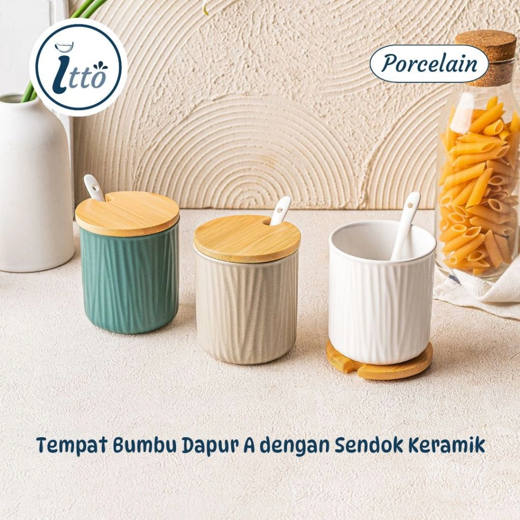 Tempat Bumbu Dapur A dengan Sendok Keramik