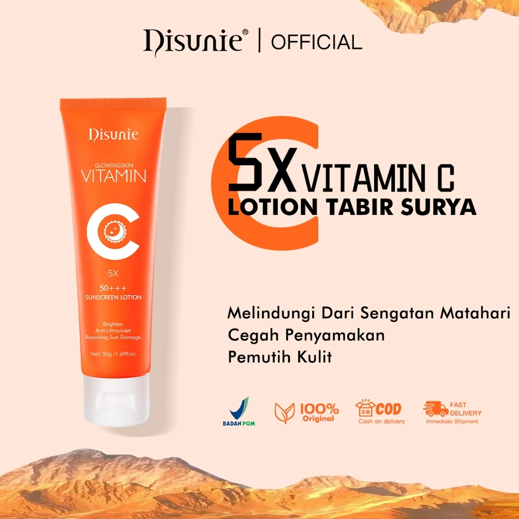 DISUNIE 5X Vitamin C Whitening Sunscreen SPF50 PA+++ Sunscreen bpom Wajah UV Protection Sunblock 50g