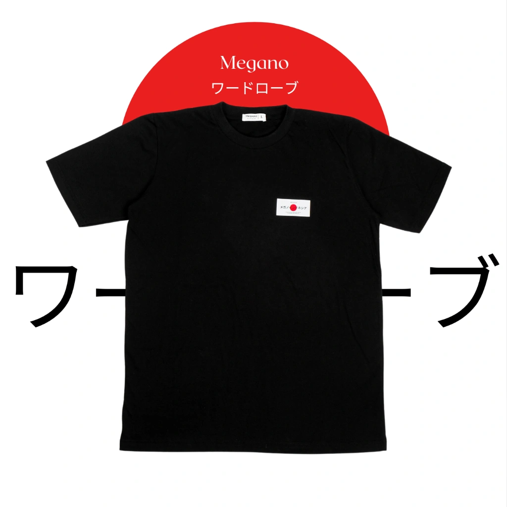 Megano.co Kaos Nihon Jepang Hitam Unisex – Japanese T-Shirt Pria Wanita Cotton Combed 30s Regular Fit