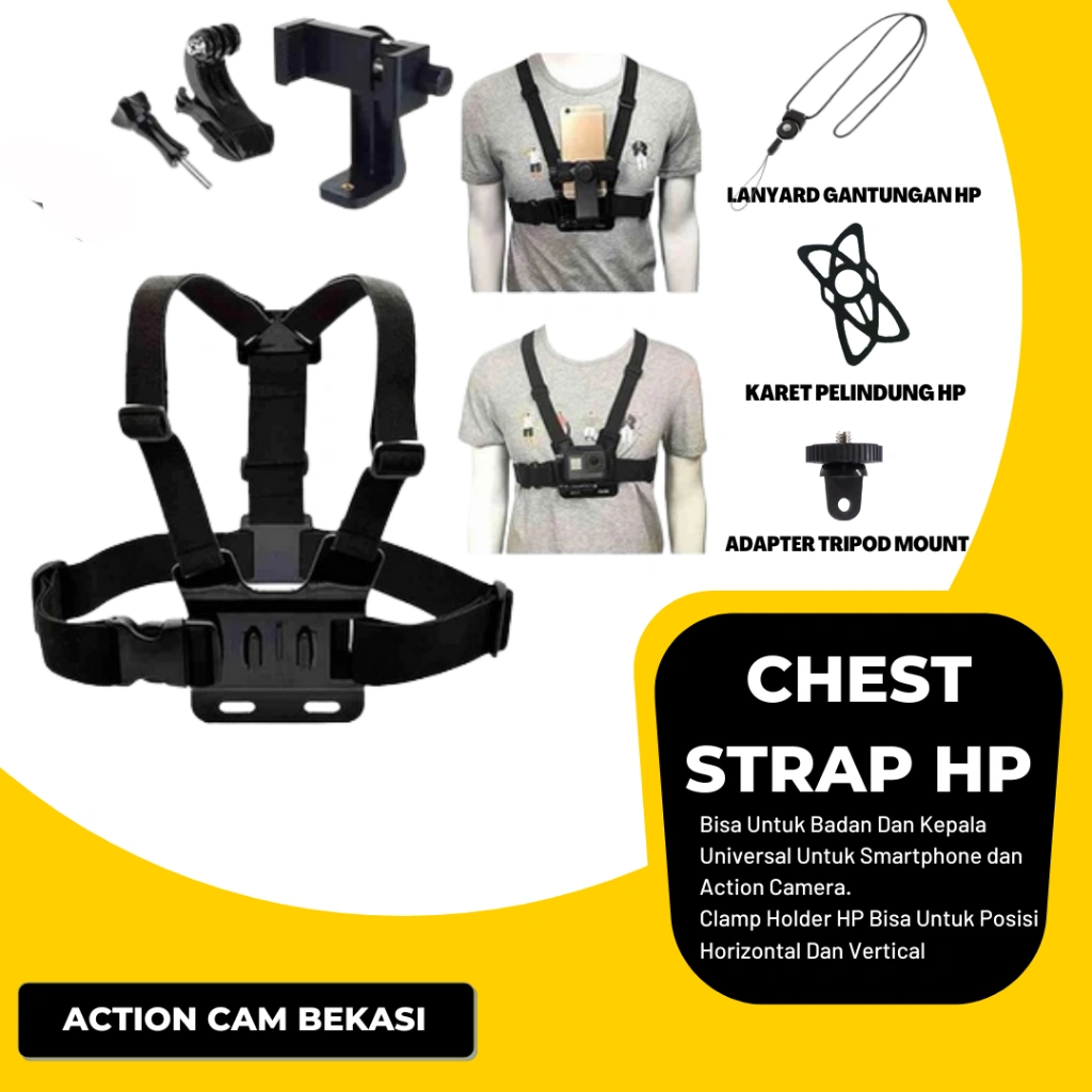 Chest Strap Tali Dada Handphone & Mount Kamera Body Belt Holder HP Clip Clamp Smartphone Universal
