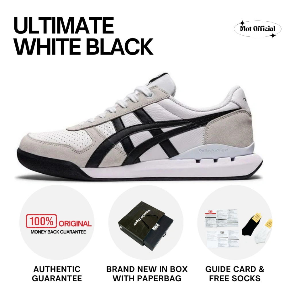 Sepatu Bertali Ultimate Putih List Hitam Abu