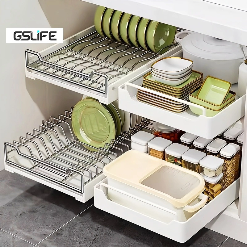 GSLIFE Rak Piring Tarik Keluar Rak Piring Rak Bumbu Penyimpanan Rak Piring Rak Dapur Serbaguna Untuk Lemari