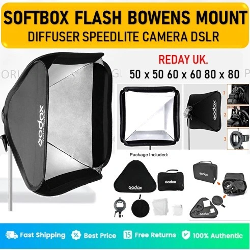 Godox 80x80cm S-Type Easy Folding Softbox for Flash Speedlite Mirrorless DSLR - For TT520 TT560 TT600 TT685 Convert to Bowens