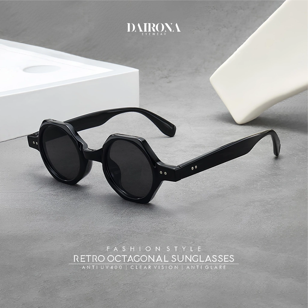 Dairona Eyewear Kacamata Hitam Retro Sunglasses UV400 Polerized Bahan TR-90 Pria Wanita Classy Bentuk Bulat XY-17734