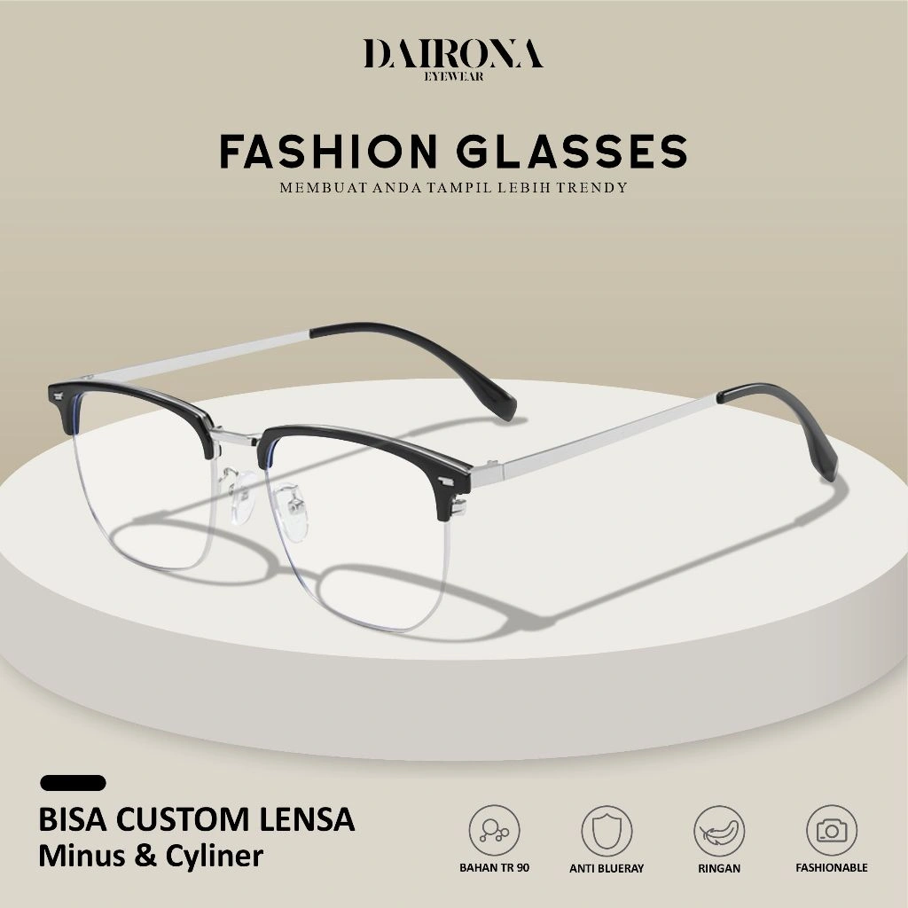 Dairona Eyewear Kacamata Photocromic Minus Anti Radiasi Blueray Bluecromic Kacamata Minus Terbaru Pria Wanita TR-90 Bentuk Kotak JF 31012
