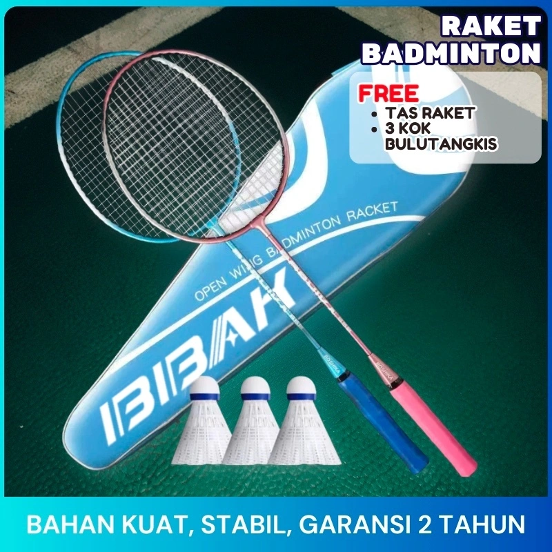 Free Tas Raket Badminton Paket Komplit/ Raket Bulu Tangkis Isi 2 Free Bag/Raket Bulutangkis/Shuttlecock/Kok Badminton Cocok Untuk Orang Dewasa Dan Anak-Anak