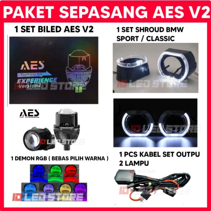 PAKET KOMPLIT SEPASANG BILED AES TURBO EXPERIENCE V2 BI LASER 70 WATT HARGA SEPASANG I1158