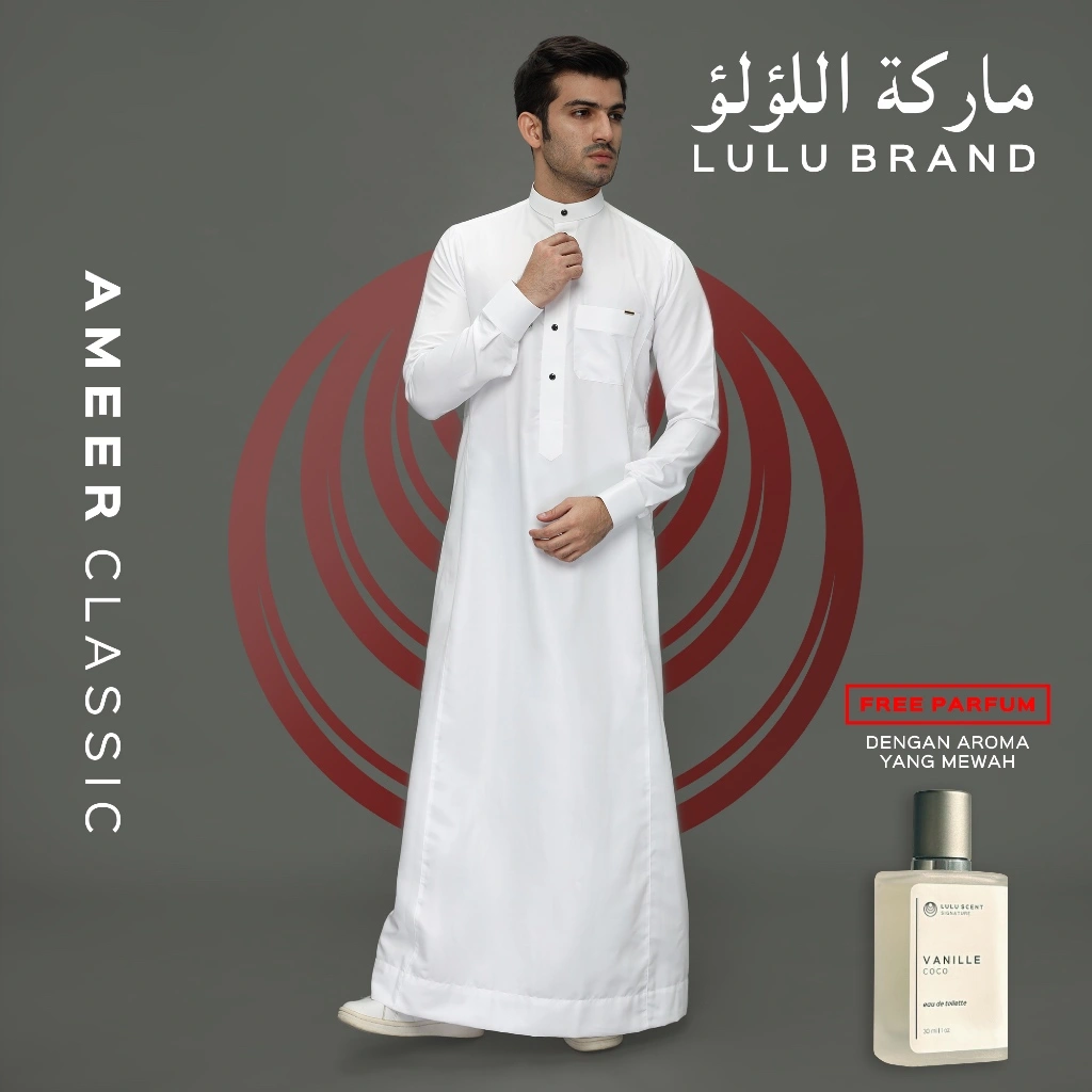 Jubah Pria Putih Tulang Gamis Thobe Dewasa Slimfit Arab Saudi Ameer Classic LULU BRAND C12