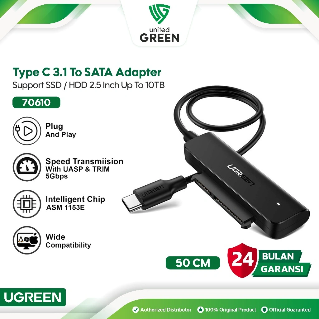UGREEN Converter Kabel Type C To Sata 2.5" Inch Converter HDD SSD High Speed 5Gbps 70610