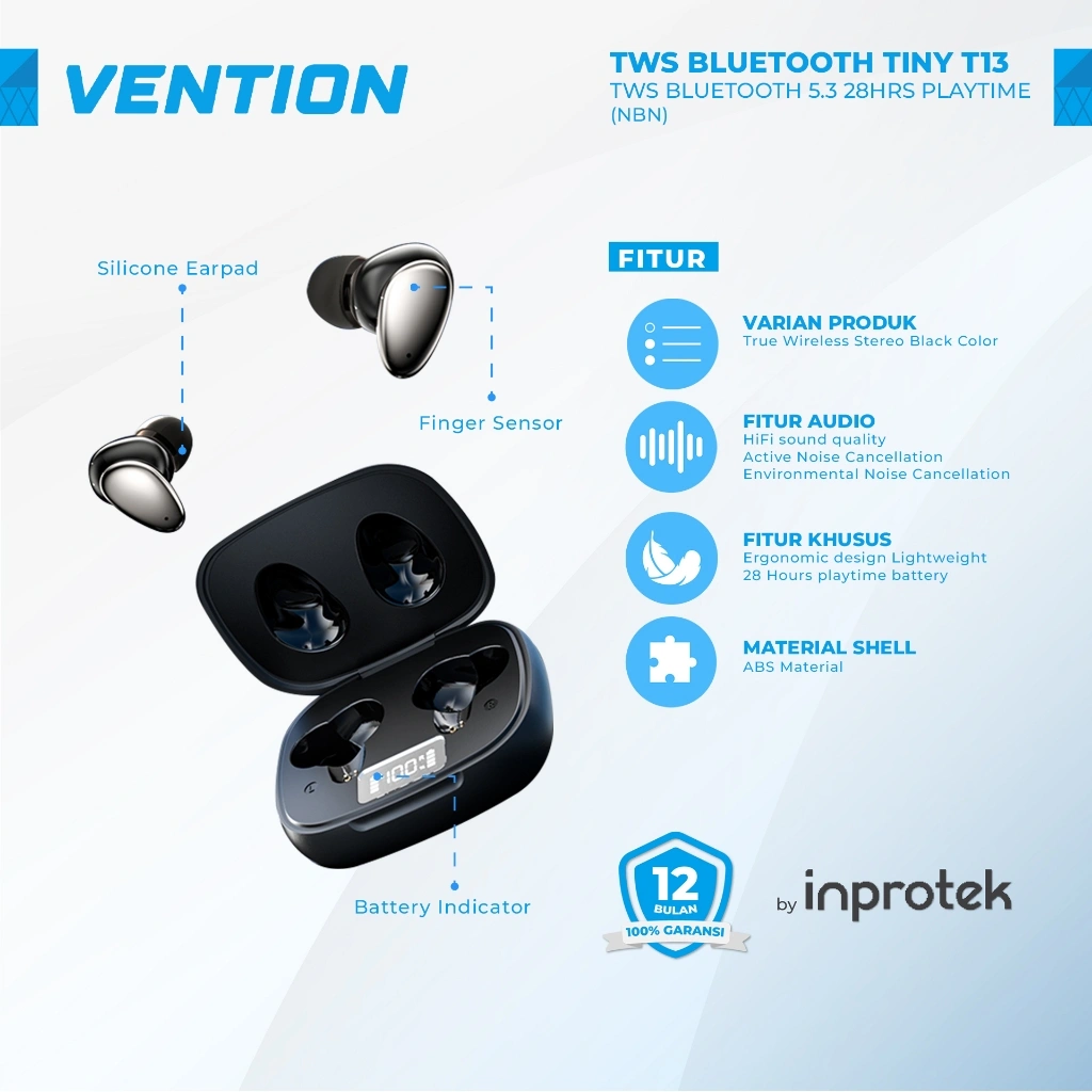 Vention TWS Headset Wireless Bluetooth Hi-Fi Stereo Noise Cancelling