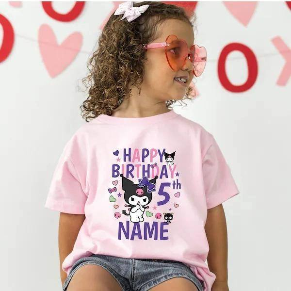 Herlin Collection_Kaos Couple Keluarga Birthday Kuro*mi Shy Ungu Pink_Kaos Atasan Anak dan Dewasa