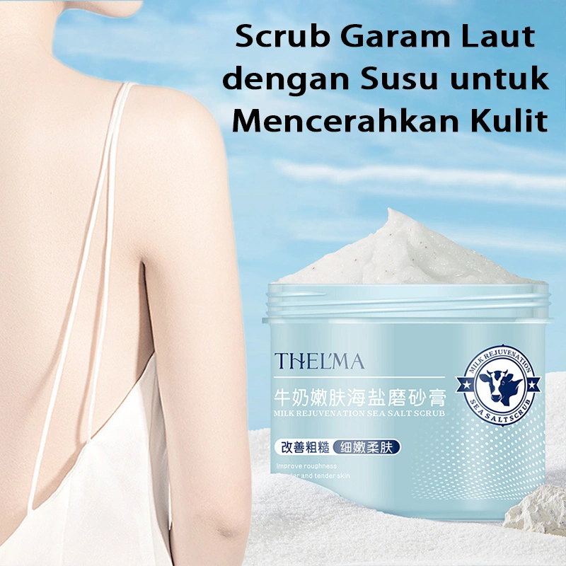 Scrub Tubuh Garam Laut Susu 400g Scrub Tubuh Eksfoliasi untuk Memperbaiki Kulit Kasar Lembut Halus