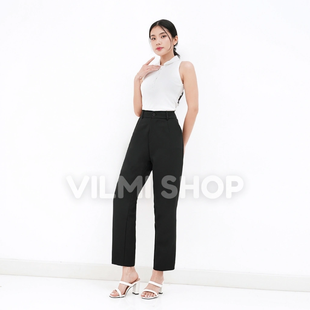 Celana Kerja Wanita Highwaist Celana Kantor Wanita Formal Bahan Pinggang Karet Belakang