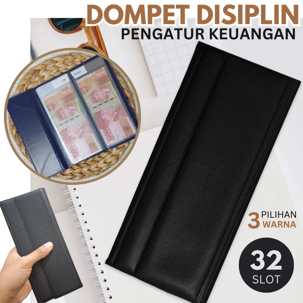 Dompet Disiplin Pengatur Keuangan 32 Slot Uang Bulanan Wallet Pintar Tabungan Kulit PU Polos Mini