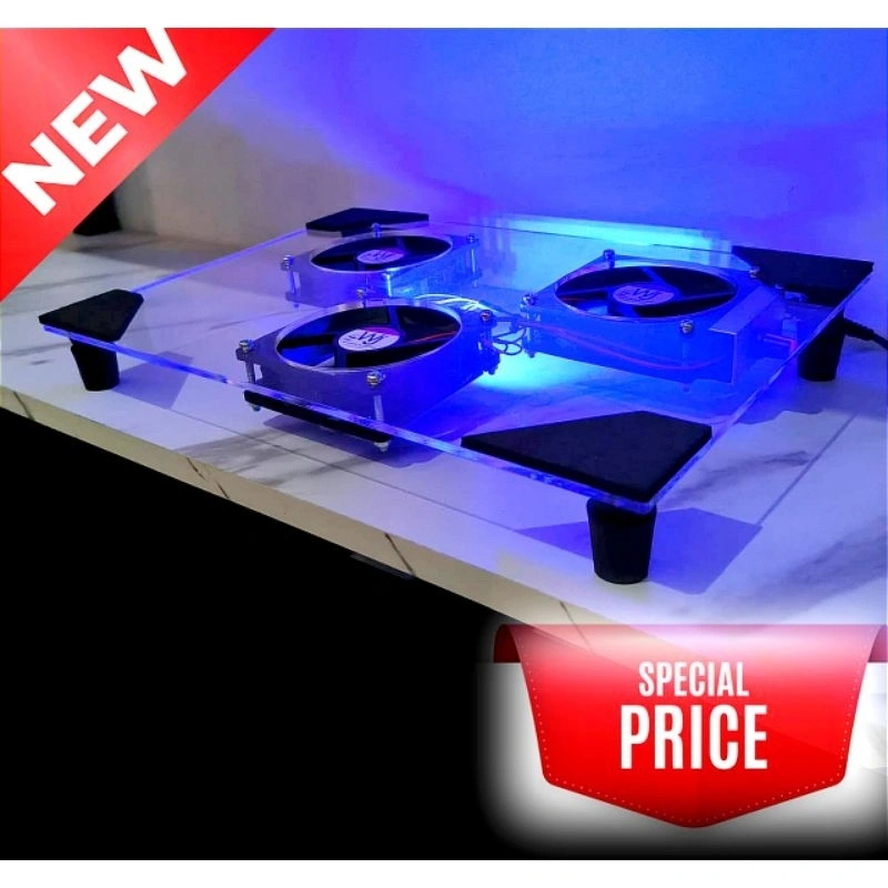 Cooling pad laptop SILENT Super TURBO 3 FAN 15-17IN tombol SPEED Kipas Pendingin laptop akrilik