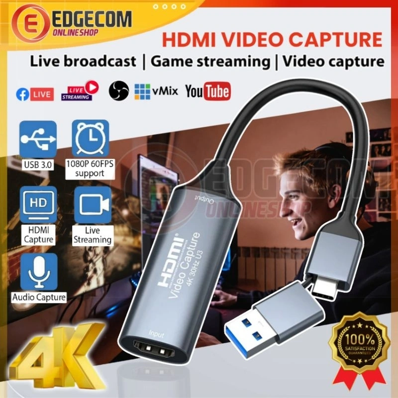 USB 3.0 HDMI VIDEO CAPTURE LIVE STREAMING DONGLE CABLE 1080P 4K