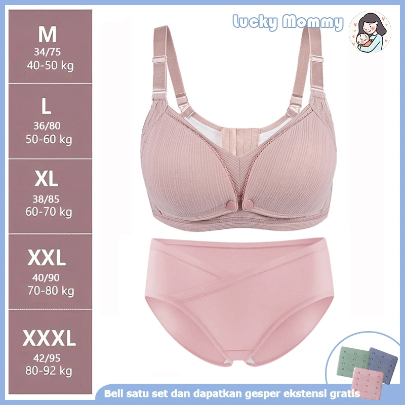 Set Hamil Bra Menyusui Celana Dalam Jumbo Kancing Depan Tanpa Kawat Bh Menyusui Bahan Katun ( 968 & 20020 )