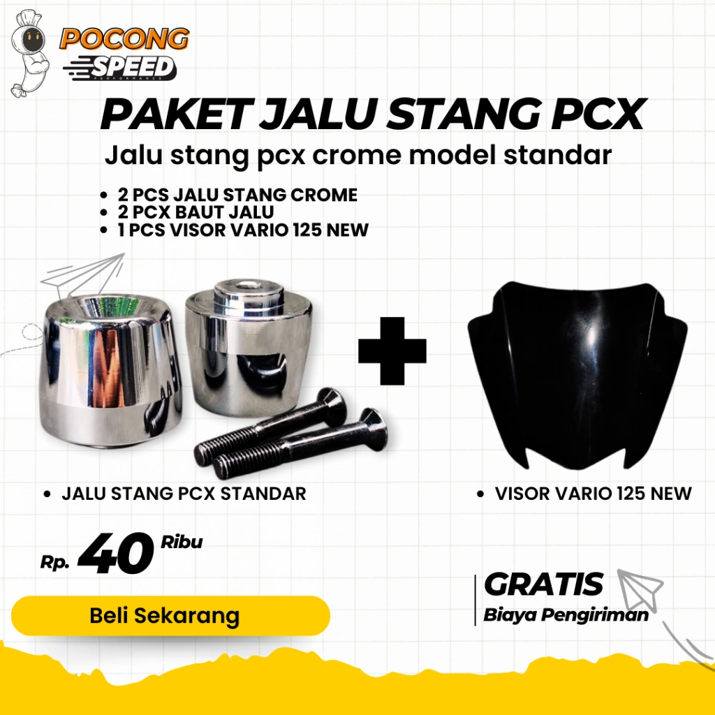 JALU STANG PCX + VISOR VARIO 125 NEW GEN2 JALU STANG CHROME BANDUL PCX 1 SET + VISOR VARIO 125 NEW