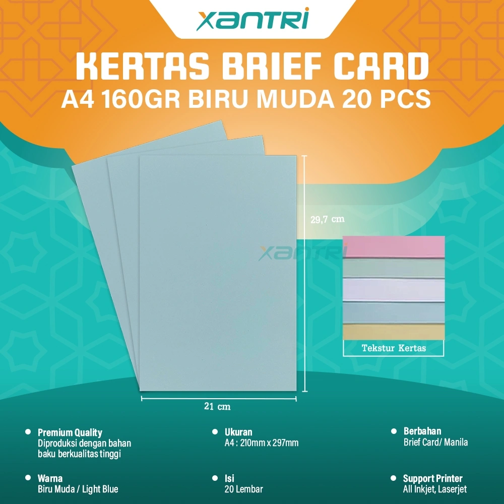 Xantri - Kertas / Karton BC (Brief Card) / Manila Putih Dan Warna A4 160 Gsm 210mm x 297mm Kertas Undangan Ijazah Sertifikat Kartu Nama