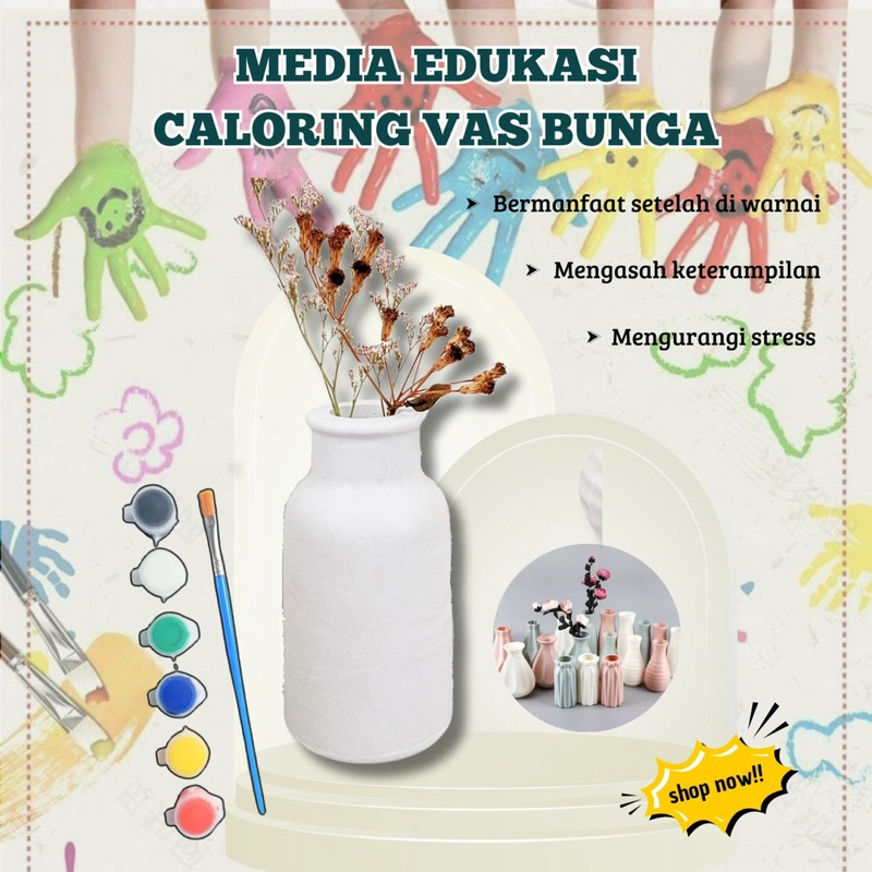 Vas bunga edukasi gypsum bentuk tabung mewarnai mainan edukasi melukis sudah dengan cat air