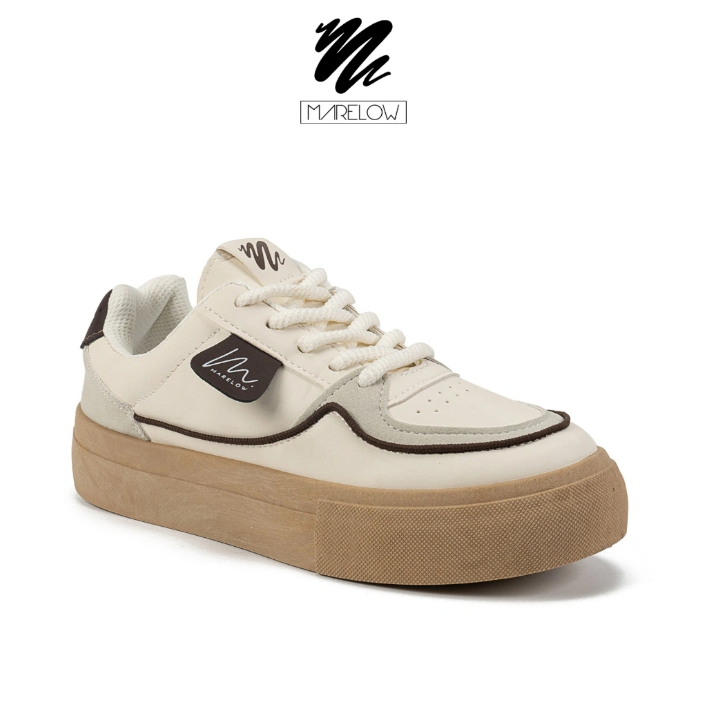Marelow® Neri CreamBrown - Sepatu Sneakers Trainer Skateboard Casual Fashion Korea Wanita