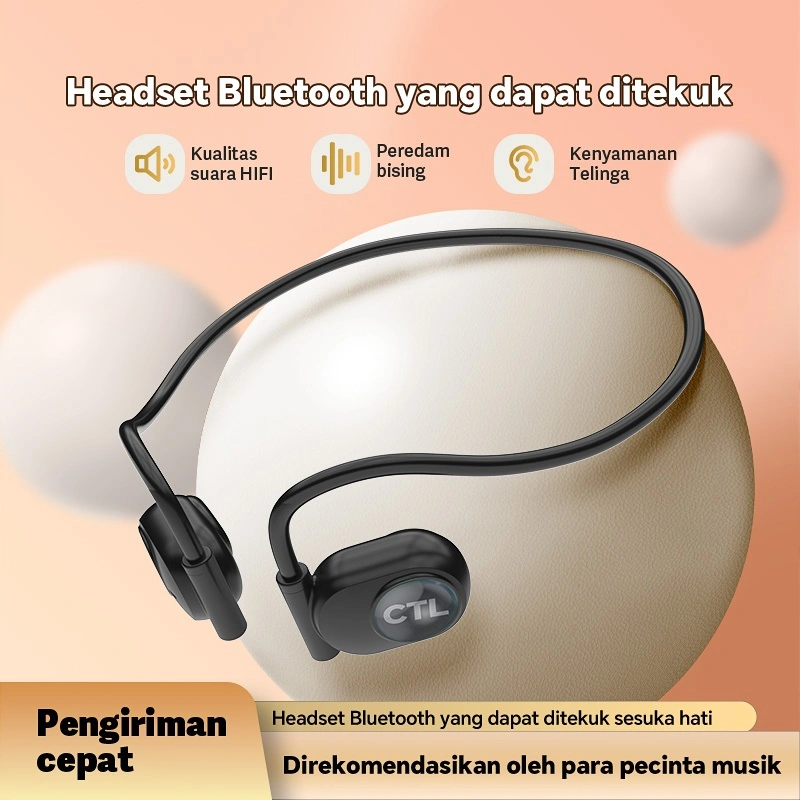 Headset Bluetooth Gantung Leher Nirkabel dengan Konduksi Udara, Tidak Masuk Telinga, untuk Olahraga dan Lari
