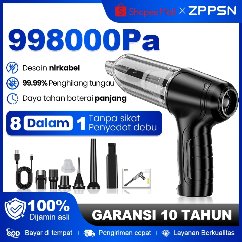 ZPPSN Vacuum Cleaner 998000Pa Penghisap Debu & Tungau - Mini Portable, Wireless/Handheld, Untuk Rumah & Mobil
