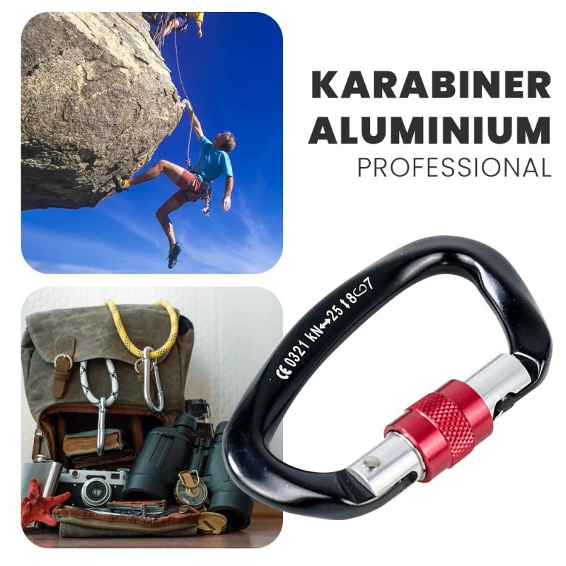Carabiner D Buckle Screwgate 25KN Outdoor and Climbing Gear Alloy